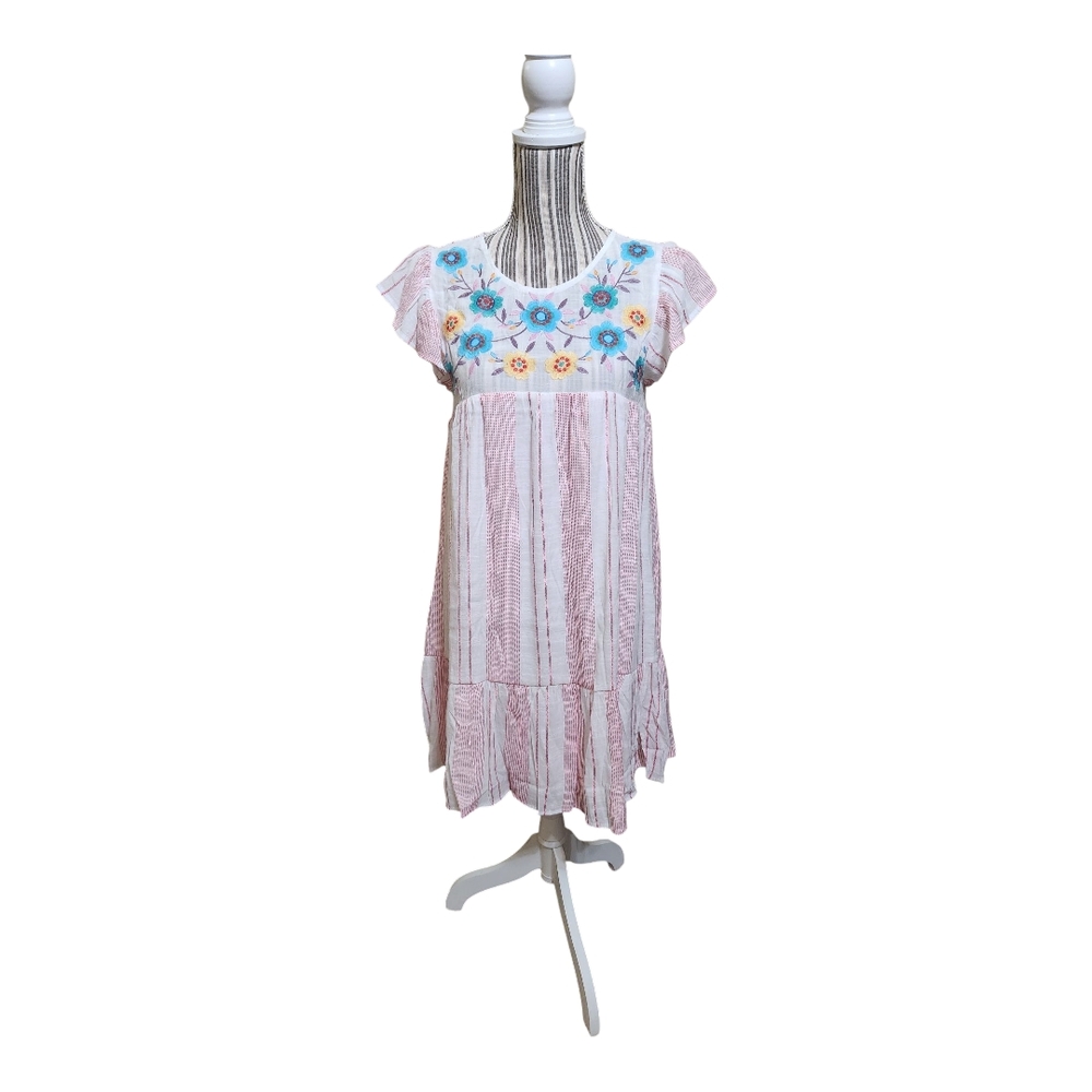 Embroidered Pink and Blue Dress